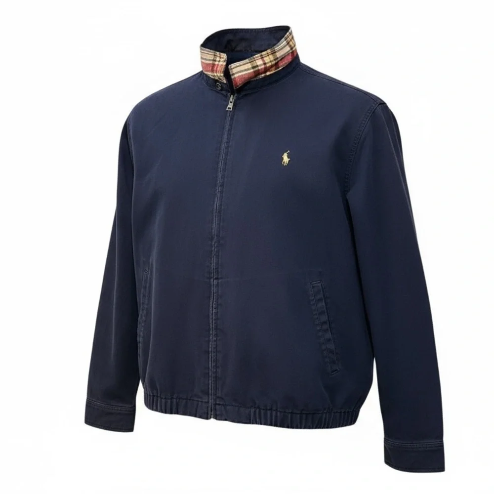 POLO RALPH LAUREN XXL Navy Bi-Swing Light Field Zip Jacket Plaid Collar R $180